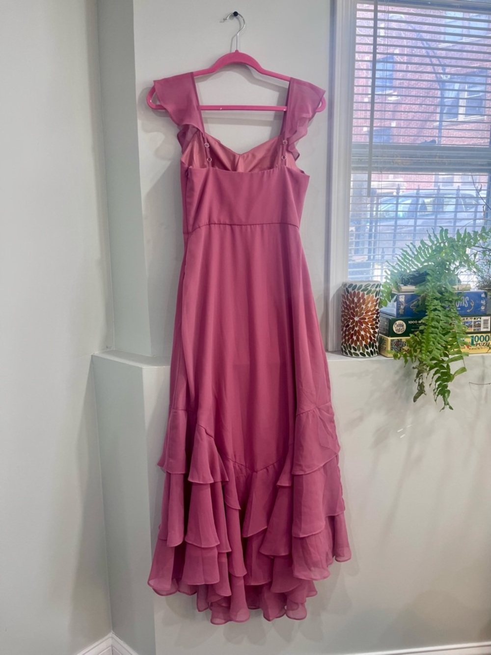 Pink High-Low Ruffle Maxi Dress with Side Slit - Picture 4 of 5